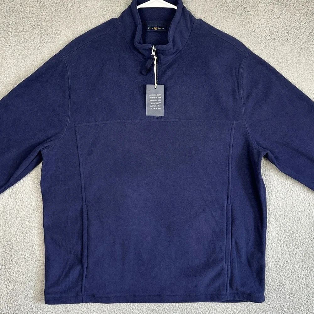NEW Club Room Sweater Mens XL Navy Blue Quarter Zip Fleece Pullover Mock Neck